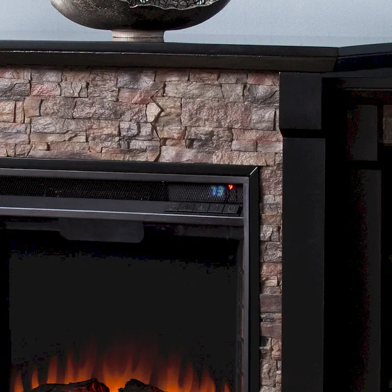 Black Electric Fireplace with Bookcase Shelves