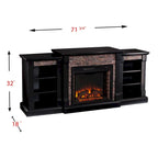 Black Electric Fireplace with Bookcase Shelves