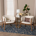 Mid-Century Modern Cream Boucle Fabric Upholstered and Walnut Brown Finished Wood 2-Piece Living Room Accent Chair Set
