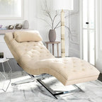 Velvet Chaise Lounge with Round Pillow - 65Wx23Dx33H