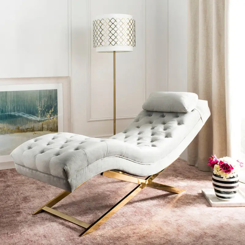 Velvet Chaise Lounge with Round Pillow - 65Wx23Dx33H