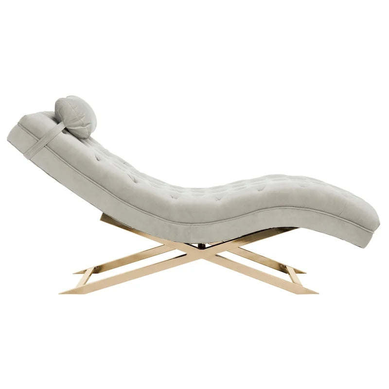 Velvet Chaise Lounge with Round Pillow - 65Wx23Dx33H