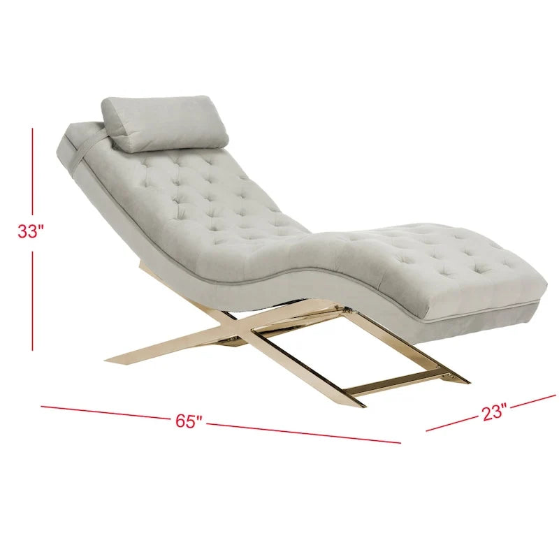 Velvet Chaise Lounge with Round Pillow - 65Wx23Dx33H