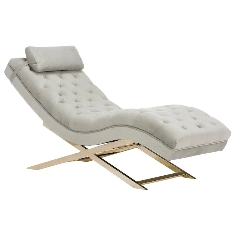 Velvet Chaise Lounge with Round Pillow - 65Wx23Dx33H