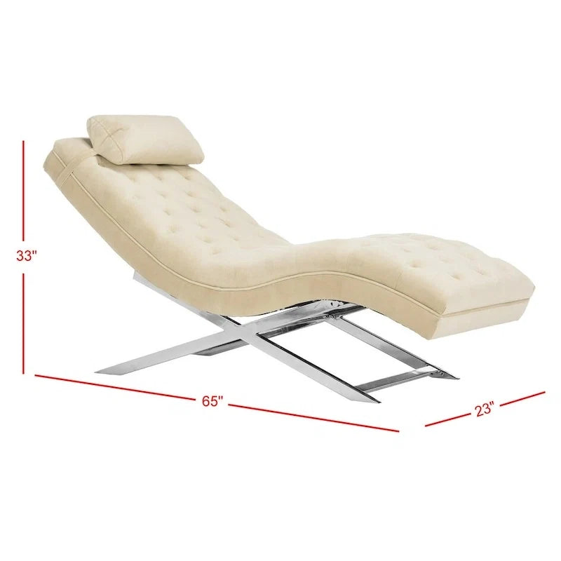 Velvet Chaise Lounge with Round Pillow - 65Wx23Dx33H