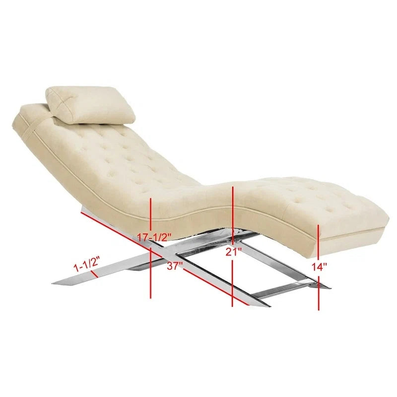Velvet Chaise Lounge with Round Pillow - 65Wx23Dx33H