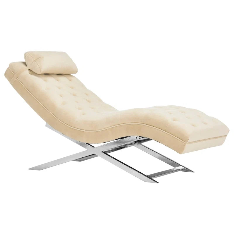 Velvet Chaise Lounge with Round Pillow - 65Wx23Dx33H