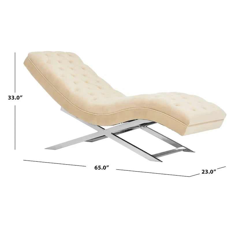 Velvet Chaise Lounge with Round Pillow - 65Wx23Dx33H