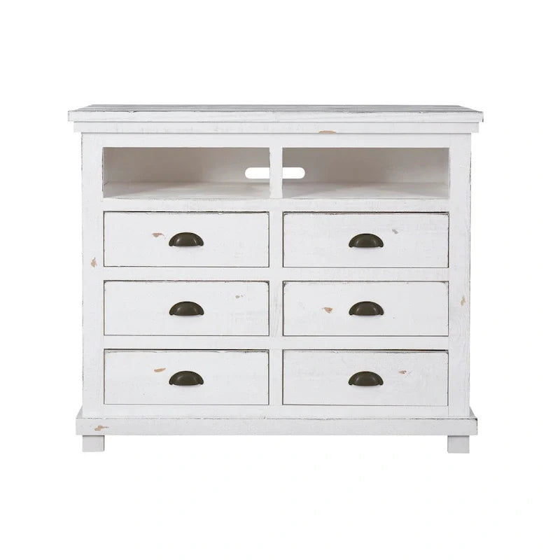 Distressed White Solid Pine Media Chest