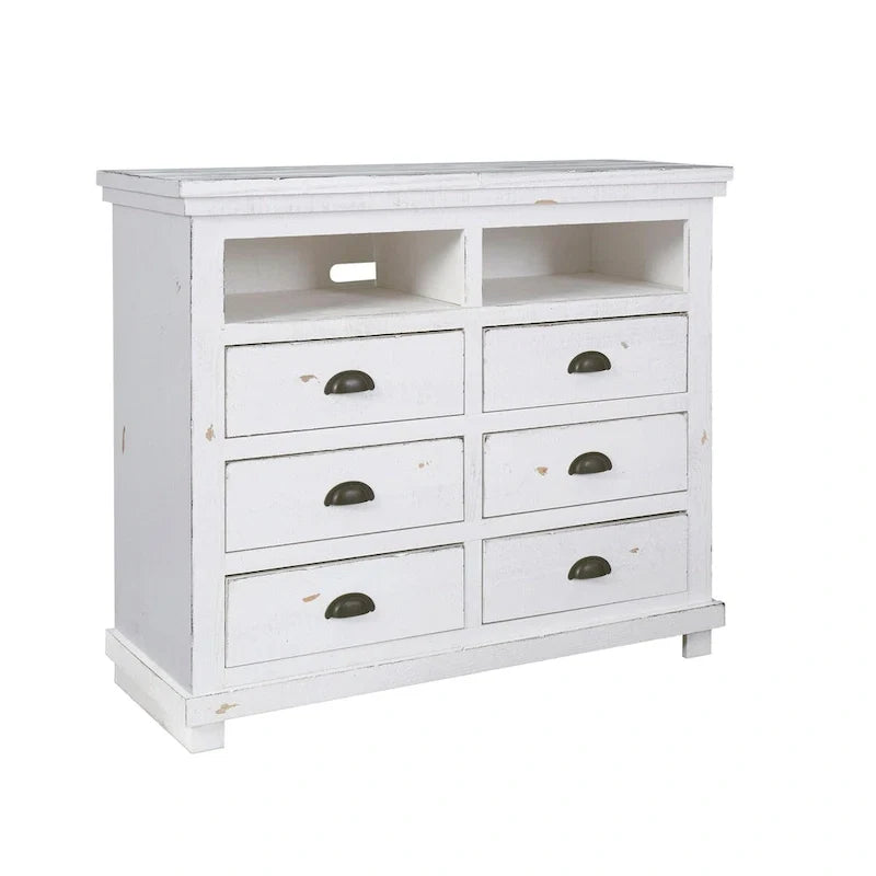 Distressed White Solid Pine Media Chest