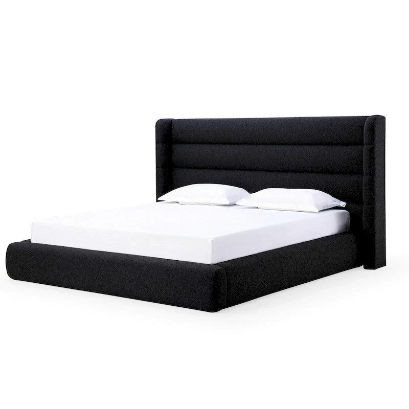 Full Size Platform Bed with Wingback Headboard – Gray Boucle