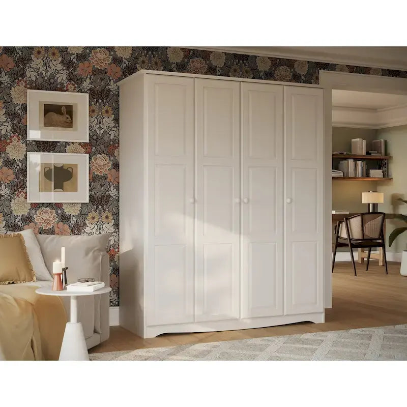 100% Solid Wood 4-Door Wardrobe Armoire