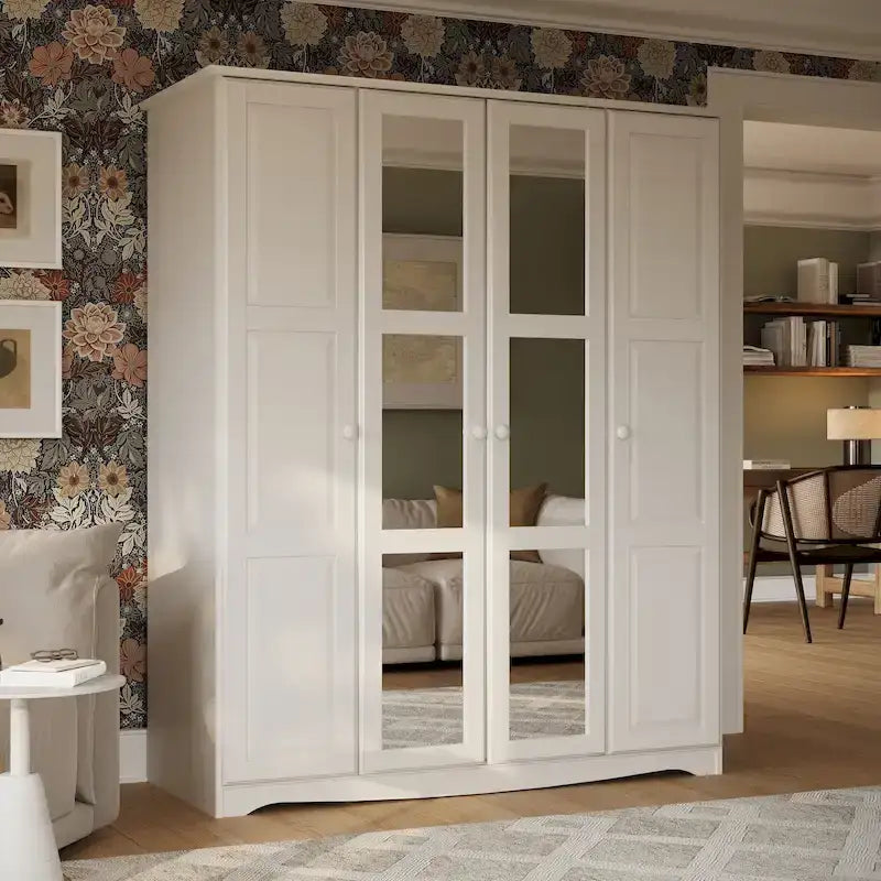 100% Solid Wood 4-Door Wardrobe Armoire