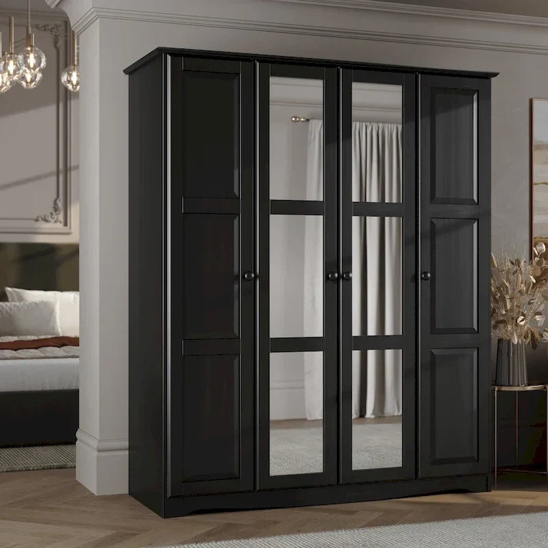100% Solid Wood 4-Door Wardrobe Armoire