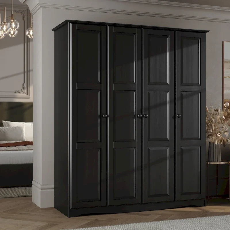 100% Solid Wood 4-Door Wardrobe Armoire