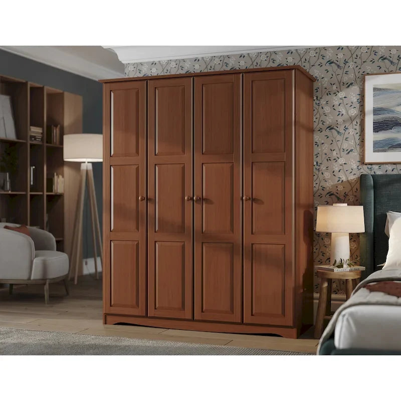 100% Solid Wood 4-Door Wardrobe Armoire
