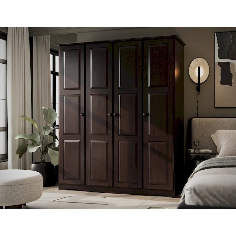 100% Solid Wood 4-Door Wardrobe Armoire