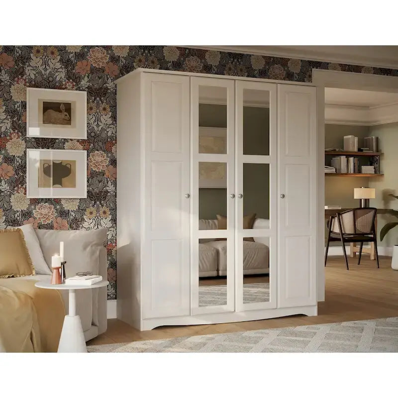 100% Solid Wood 4-Door Wardrobe Armoire