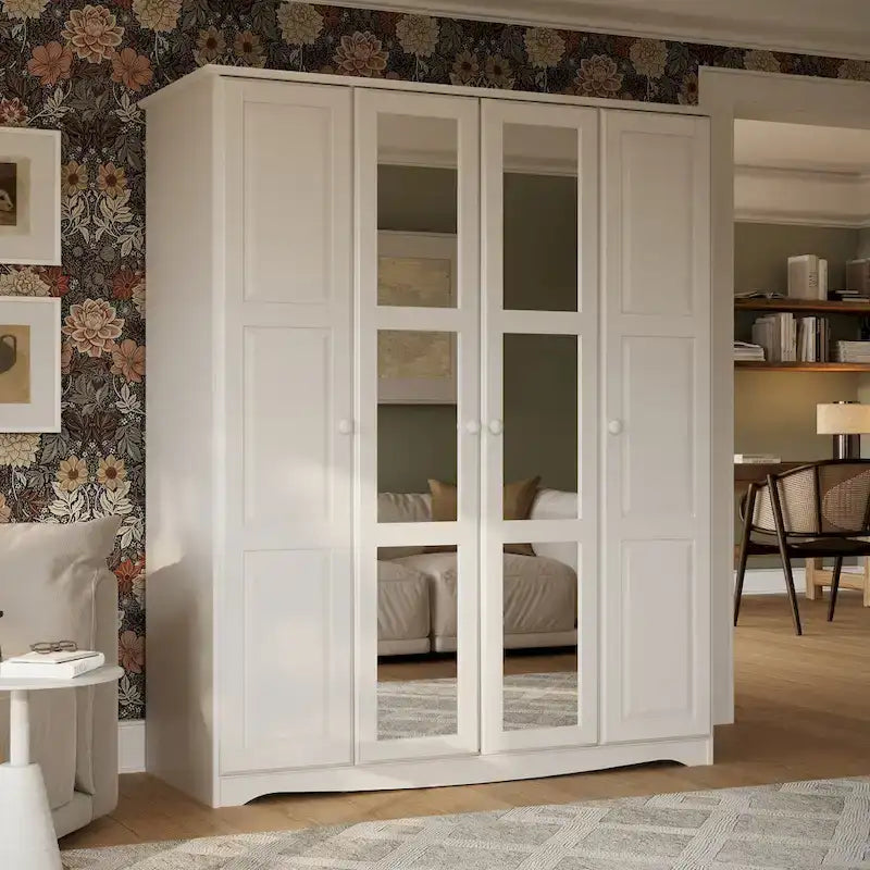 100% Solid Wood 4-Door Wardrobe Armoire