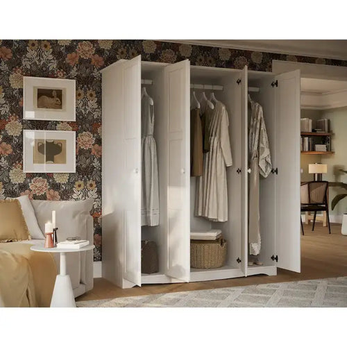 100% Solid Wood 4-Door Wardrobe Armoire