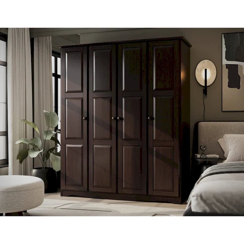 100% Solid Wood 4-Door Wardrobe Armoire