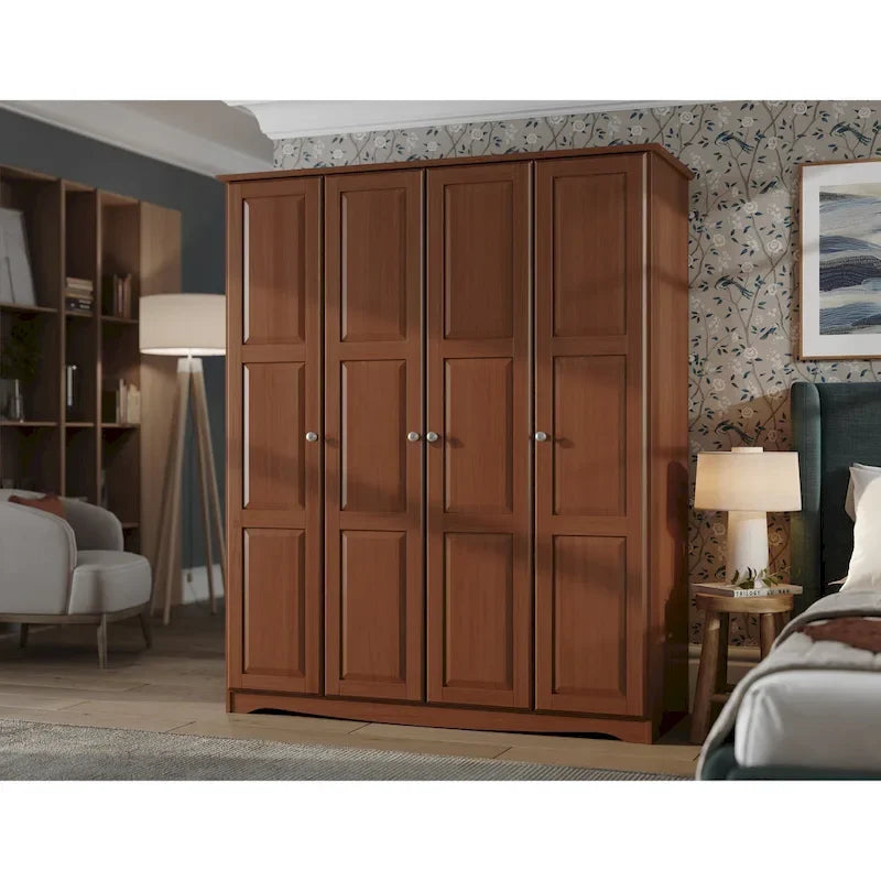 100% Solid Wood 4-Door Wardrobe Armoire