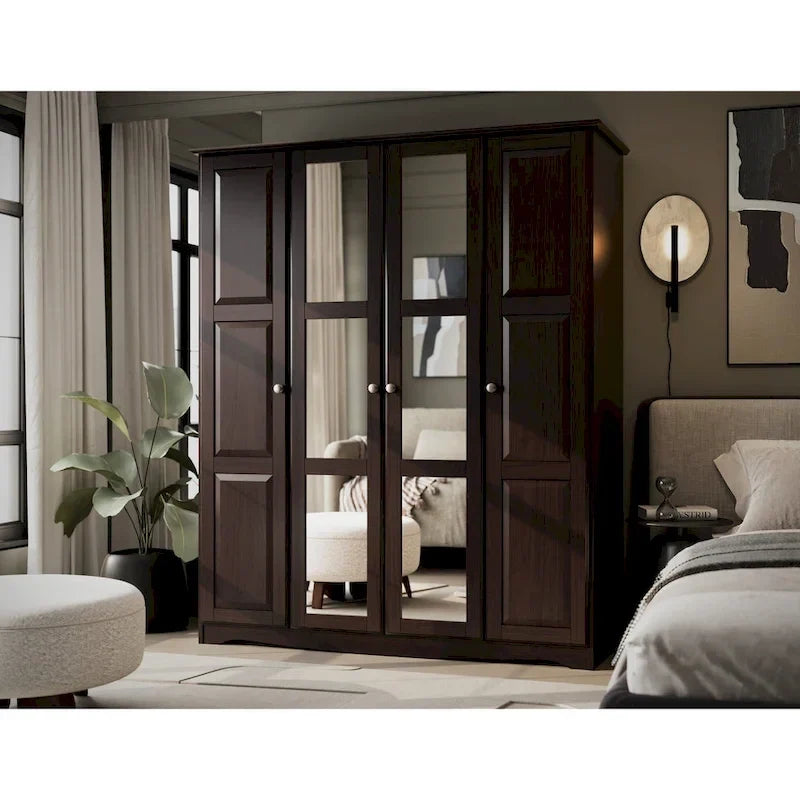 100% Solid Wood 4-Door Wardrobe Armoire