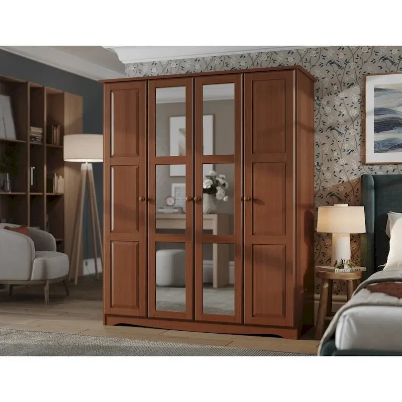 100% Solid Wood 4-Door Wardrobe Armoire