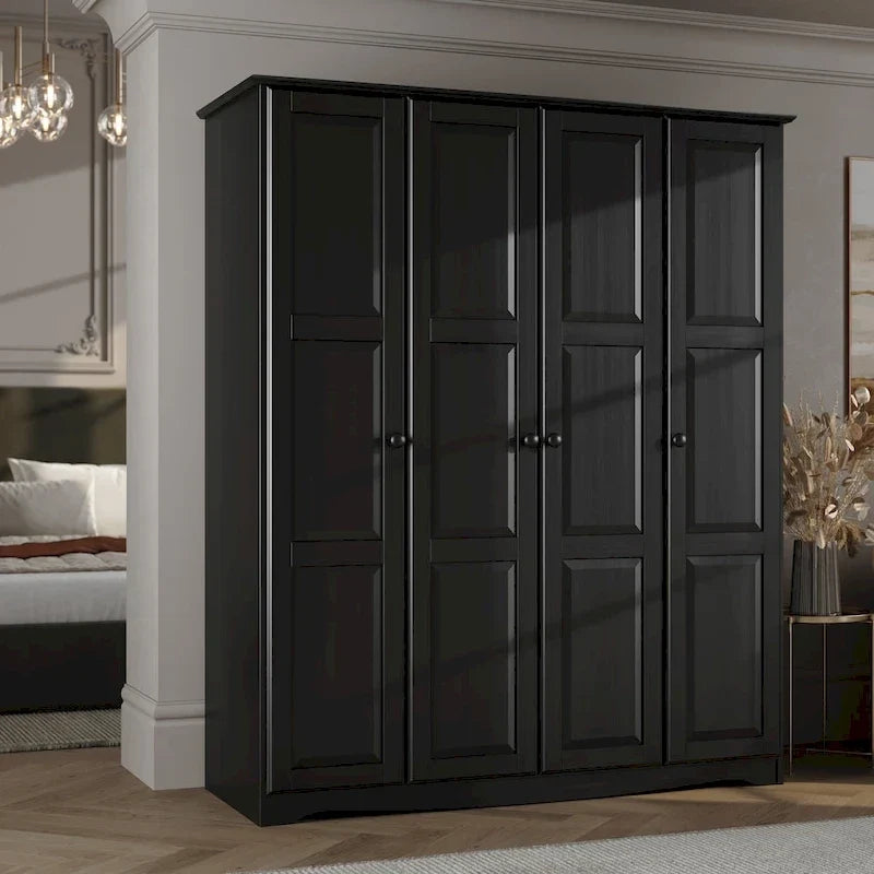 100% Solid Wood 4-Door Wardrobe Armoire