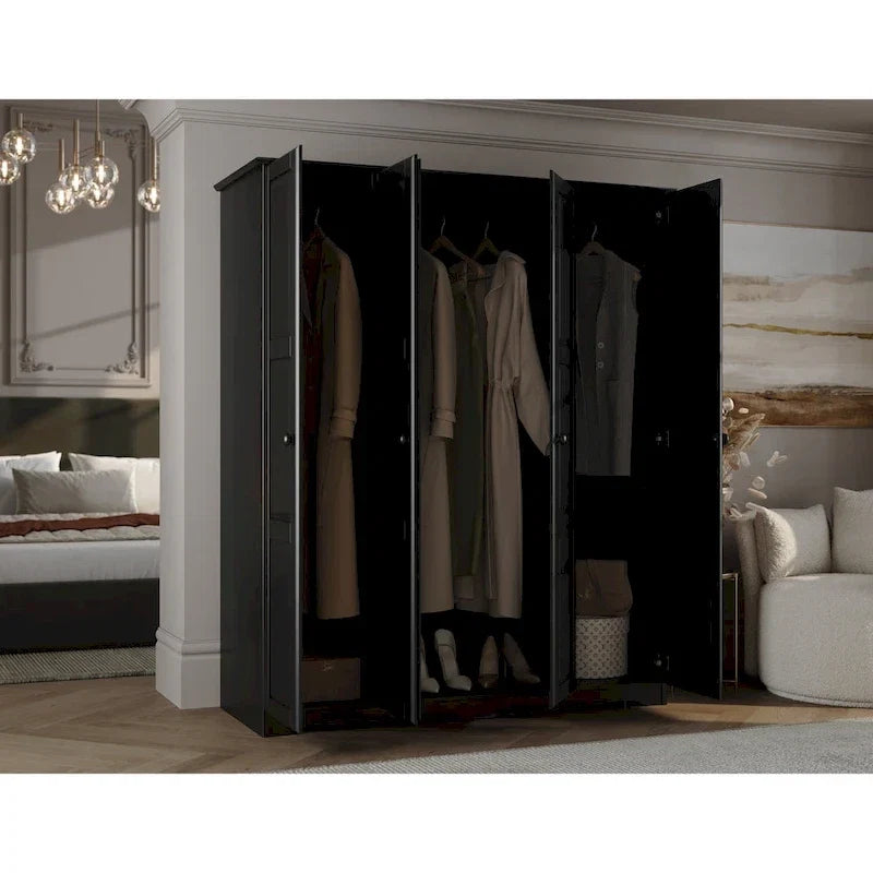 100% Solid Wood 4-Door Wardrobe Armoire