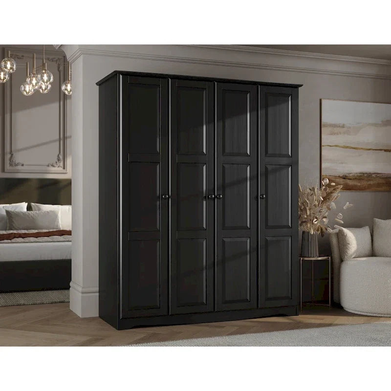 100% Solid Wood 4-Door Wardrobe Armoire