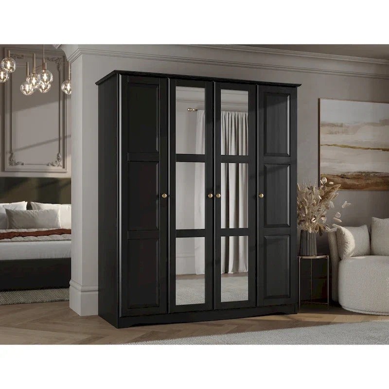100% Solid Wood 4-Door Wardrobe Armoire