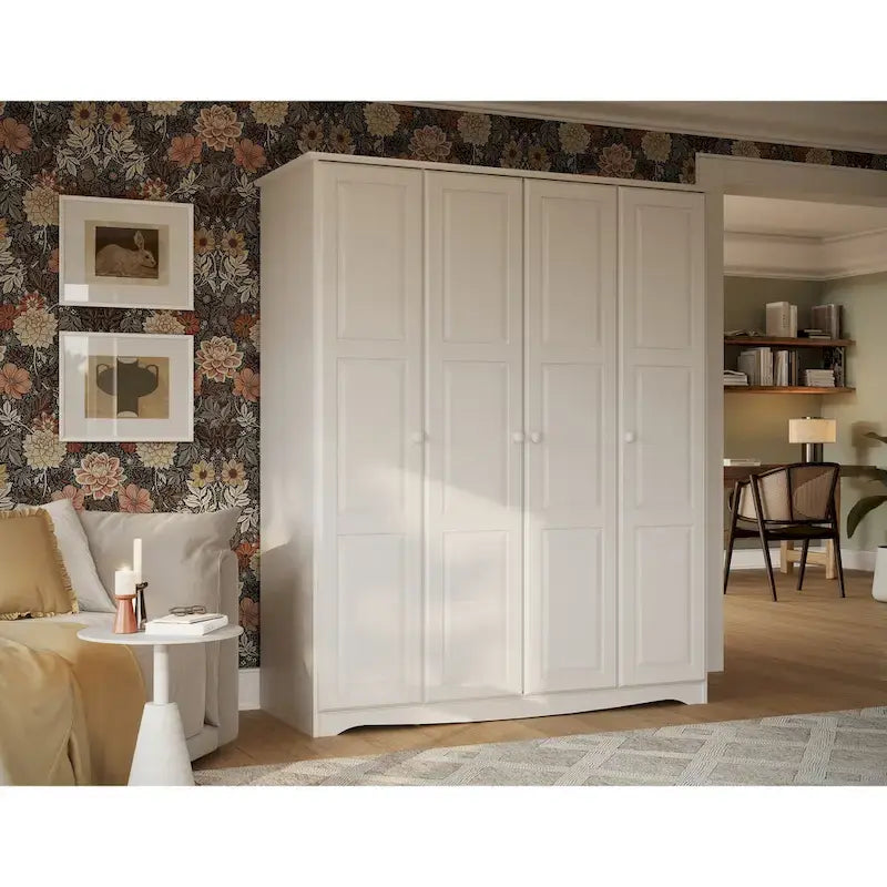 100% Solid Wood 4-Door Wardrobe Armoire