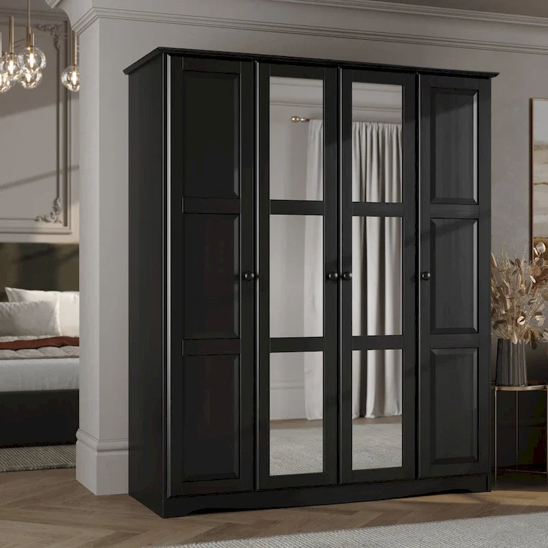 100% Solid Wood 4-Door Wardrobe Armoire