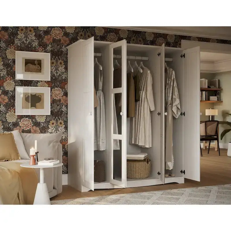 100% Solid Wood 4-Door Wardrobe Armoire