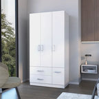 Tall Bedroom Wardrobe with 4 Doors, 2 Drawers & Hanging Rod