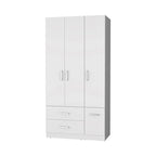 Tall Bedroom Wardrobe with 4 Doors, 2 Drawers & Hanging Rod