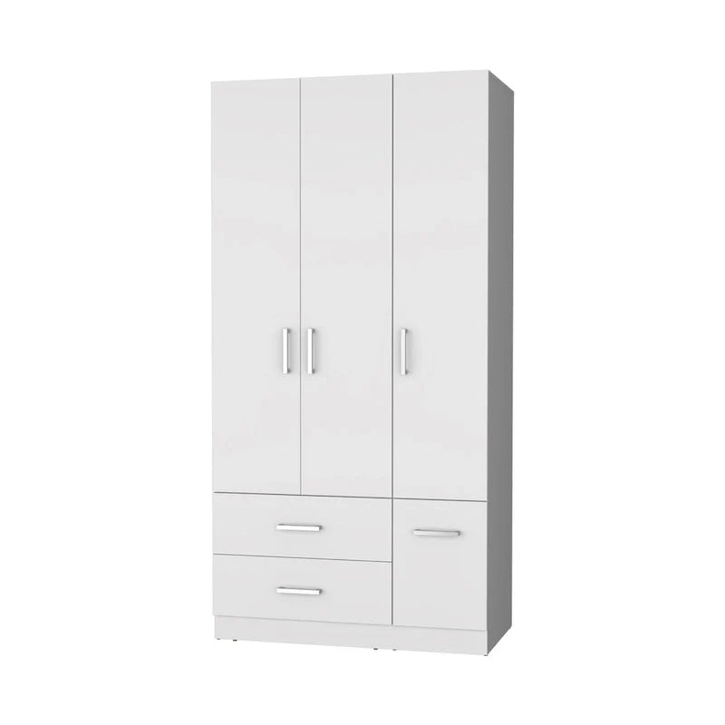 Tall Bedroom Wardrobe with 4 Doors, 2 Drawers & Hanging Rod