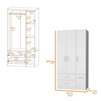 Tall Bedroom Wardrobe with 4 Doors, 2 Drawers & Hanging Rod