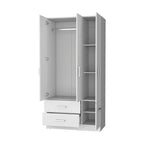 Tall Bedroom Wardrobe with 4 Doors, 2 Drawers & Hanging Rod
