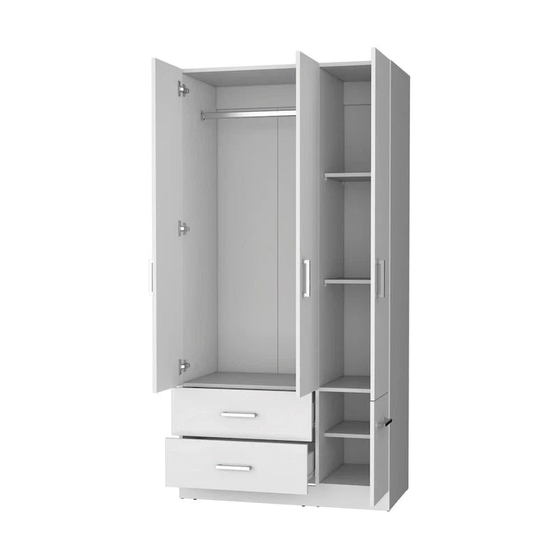 Tall Bedroom Wardrobe with 4 Doors, 2 Drawers & Hanging Rod