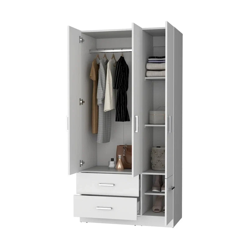 Tall Bedroom Wardrobe with 4 Doors, 2 Drawers & Hanging Rod