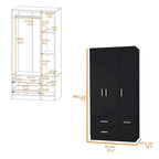 Tall Bedroom Wardrobe with 4 Doors, 2 Drawers & Hanging Rod