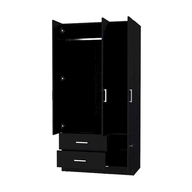Tall Bedroom Wardrobe with 4 Doors, 2 Drawers & Hanging Rod
