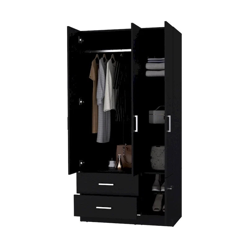 Tall Bedroom Wardrobe with 4 Doors, 2 Drawers & Hanging Rod