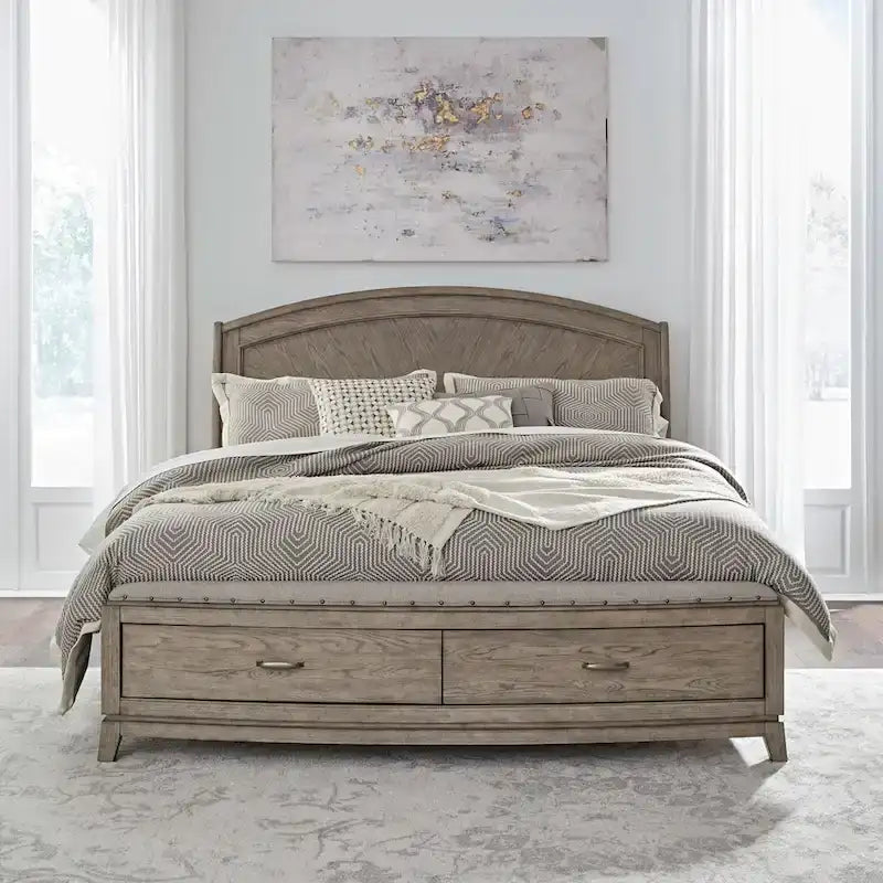 Burnished Beige Oak Panel Storage Bed - King or Queen