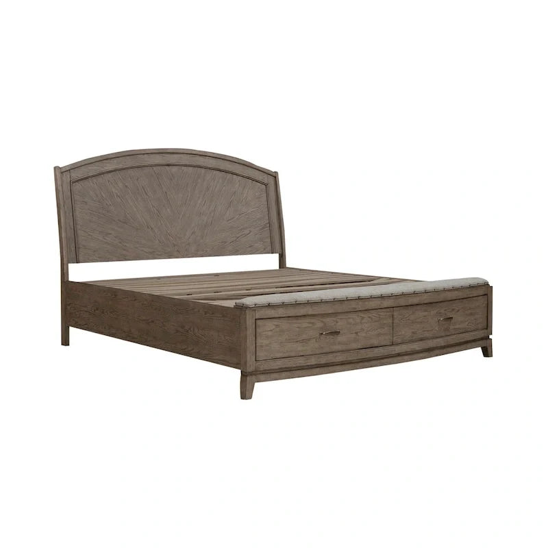 Burnished Beige Oak Panel Storage Bed - King or Queen