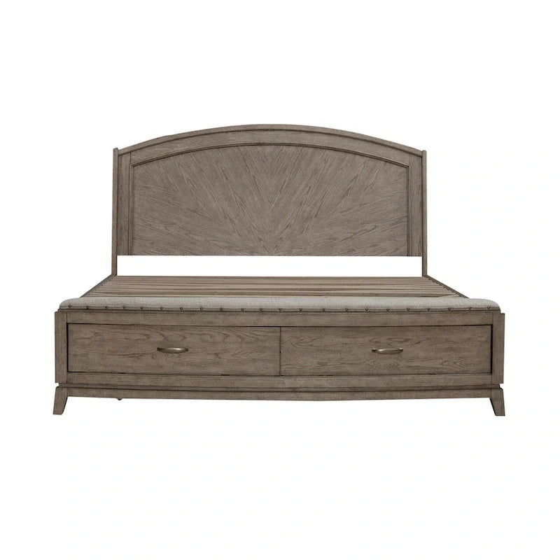 Burnished Beige Oak Panel Storage Bed - King or Queen