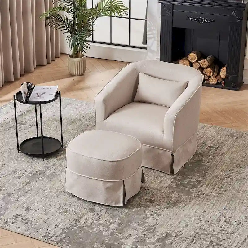 Barrel Accent Chair with Ottoman