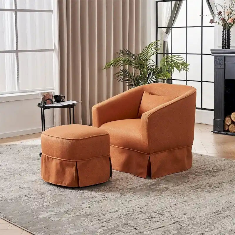 Barrel Accent Chair with Ottoman